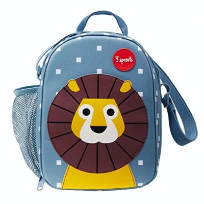 Abbildung von 3 Sprouts Lunchtasche Kinder Lunch Bag for Kids mit Isolierung Kühlfach für Brotdose Lunchbox Tasche Kindergarten Kühltasche Schule und Ausflüge Bunter Lunchbag Löwe