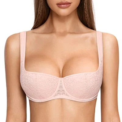 Abbildung von DOBREVA Damen Push Up BH Dirndl Bügel Balconette Spitzen Sexy Leicht Gepolstert Große Größen Nacktes Rosa 85F