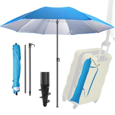 Abbildung von 4smile Sonnenschirm Strand UPF 50+, Fb. Beige Praktischer Reise für Koffer Ø 160 cm Funktioneller Strandschirm klein faltbar, kompakter koffertauglich