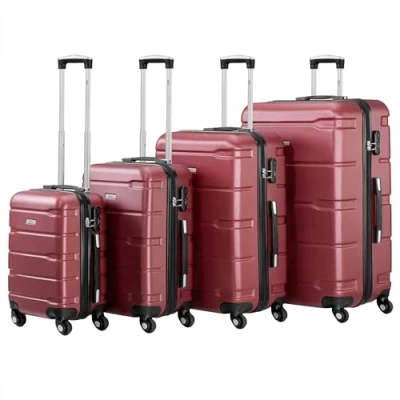 Abbildung von Zelsius Koffer Set 4 Stück, Rot ABS Hartschalenkoffer mit Zahlenschloss, Rollen und Innen Trennwand teilig, Trolley, Groß, Luggage Set, Handgepäckkoffer
