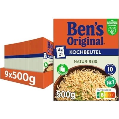 Abbildung von BEN’S ORIGINAL Natur Reis, 10 Minuten Kochbeutel, 9 Packungen (9 x 500g)