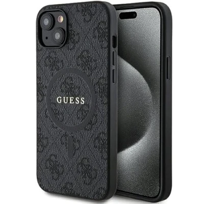 Abbildung von Guess GUHMP15SG4GFRK Hülle für iPhone 15/14 / 13 6.1&quot; Schwarz hardcase 4G Collection Leather Metal Logo