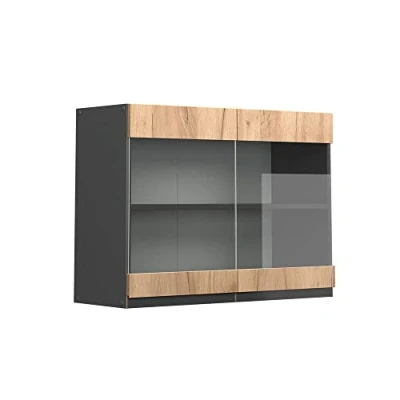 Abbildung von Vicco Glashängeschrank R Line, Goldkraft Eiche/Anthrazit, 80 cm J Shape