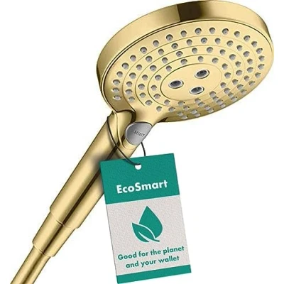 Abbildung von hansgrohe wassersparender Duschkopf Raindance Select S 120 (Regendusche, 3 Strahlarten), Polished Gold Optik