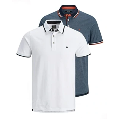 Abbildung von JACK &amp; JONES Herren JJEPAULOS Polo SS 2 Pack MP NOOS, 1x Denim Blue/ White, S