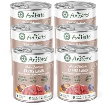 Abbildung von AniForte Hundefutter Nass FarmsLamb 6 x 400g Nassfutter für Hunde, Frisches Lamm mit Gemüse &amp; Früchten, hoher Fleischanteil, Natürliches Hundenassfutter glutenfrei