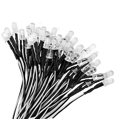 Abbildung von YIXISI 50 Stücke Vorverdrahtete LED, Dioden Licht, 12V Vorverdrahtetes 5mm LEDs, 20cm Kaltes Weiß
