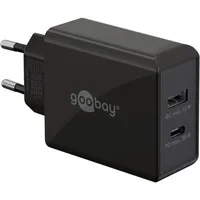 Abbildung von goobay 61673 Dual USB C PD (Power Delivery) Schnellladegerät (30 W) / Quick Charge Netzteil für iPhone, Samsung, Huawai/Handy Ladegerät/Ladeadapter die Steckdose/schwarz