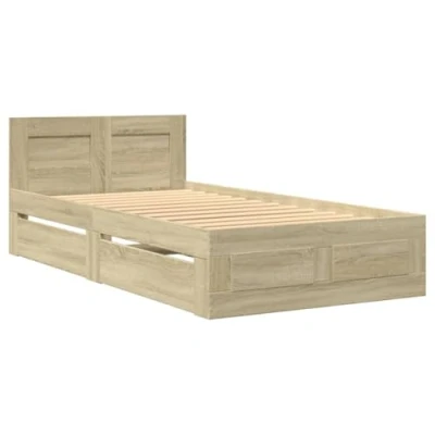 Abbildung von vidaXL Bettgestell, Bett mit Kopfteil, Bettrahmen Lattenrost, Einzelbett Schlafzimmerbett Stauraum, Sonoma Eiche 90x200cm Holzwerkstoff