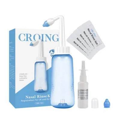 Abbildung von CROING 40 x Salz + 1 Nasendusche (300 ml) Nasensprayflasche (50ml) Neti Pot, Nasenspülung Nasenreinigung Nase Spülen