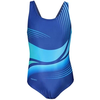 Abbildung von Aquarti Mädchen Badeanzug Chlorresistenter Sport mit Muscleback, Farbe: EP2306 Dunkelblau Blau Türkis, Größe: 158