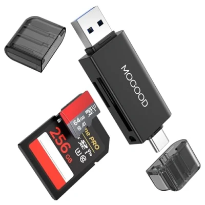 Abbildung von MOGOOD USB 3.0 SD Kartenleser, Dual Stecker USB/USB C Kartenlesegerät Highspeed OTG Adapter, für SD/MMC/Micro SD/TF/SDXC/SDHC/Micro SDHC/Micro SDXC, Kompatibel mit iPhone 16 MacBookPro,iPad Pro