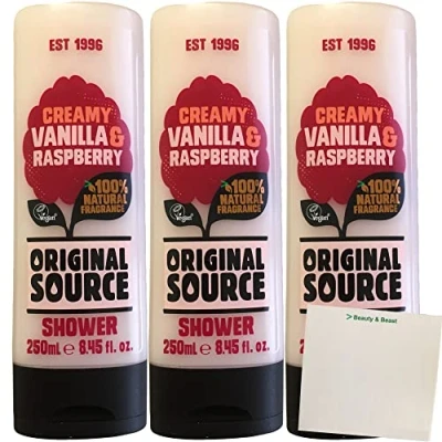 Abbildung von Original Source Creamy Vanilla &amp; Raspberry Duschgel 3er Pack (3x250ml Flasche) + usy Block