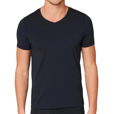 Abbildung von Schiesser Herren Shirt Kurzarm 1/2 Unterhemd Long Life Soft V Neck 149043, Größe Herren:4, Farbe:Blauschwarz