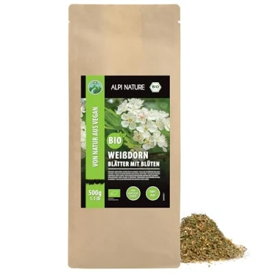 Abbildung von Bio Weissdorn Tee (500g), Blätter mit Blüten, aus Wildsammlung, geschnitten, Weissdorntee 100% schonend getrocknet, Heckendorn natürlich