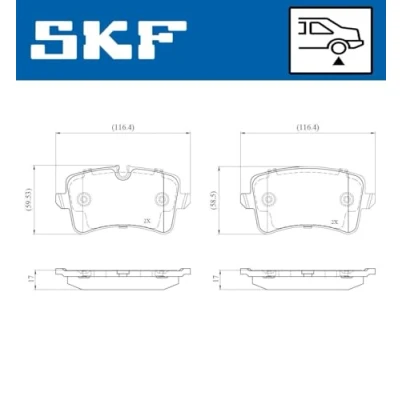 Abbildung von SKF VKBP 90792 E Bremsbelagsatz inkl. Verschleißwarnkontakt AUDI: A6 C7 Avant, A4 B8 Limousine, PORSCHE: Macan