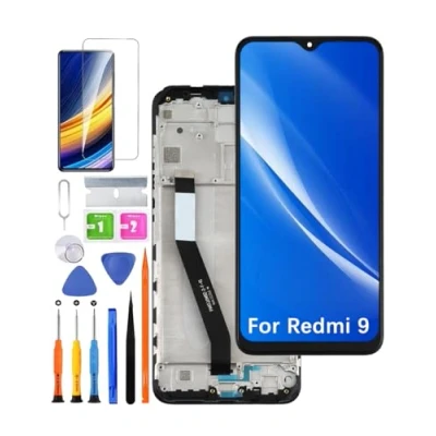 Abbildung von HLYGZX Ersatz Original Display für Xiaomi Redmi 9 LCD Bildschirm, M2004J19G M2004J19C Bildschirm Touch Digitizer Assembly Reparaturteile Kit(Schwarz mit Rahmen)