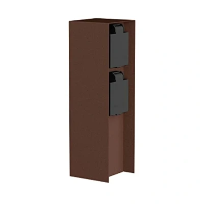 Abbildung von ledscom.de Garten Steckdosensäule POMI für außen, IP44, 2 Fach, Edelstahl, braun, eckig, 23 cm, Außensteckdose, Gartensteckdose, Steckdosenturm, Außensteckerdose, Energiesäule