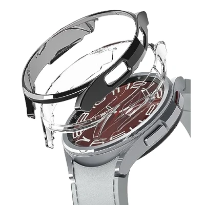Abbildung von Ringke Slim Case [2 Stück] Kompatibel mit Samsung Galaxy Watch 6 Classic 43mm Hart PC Schutzhülle Clear &amp; Dark Chrome