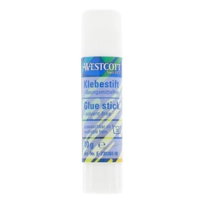 Abbildung von Westcott Klebestift 10g Bastelkleber mit 1,5cm transparentem Klebestreifen Klebt stark und dauerhaft 100% lösungsmittelfrei Bei 30 abwaschbar E 730365 00