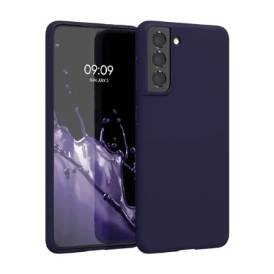 Abbildung von kwmobile Hülle kompatibel mit Samsung Galaxy S21 weiches TPU Silikon Case Cover geeignet für kabelloses Laden Deep Ocean
