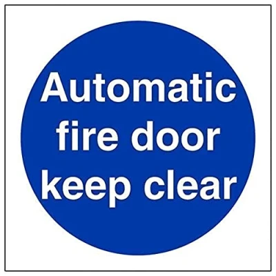Abbildung von vsafety 18002 af r Gebotszeichen &quot;, automatische Fire Door Keep Clear&quot;, starrer Kunststoff, eckig, 100 mm x mm, blau
