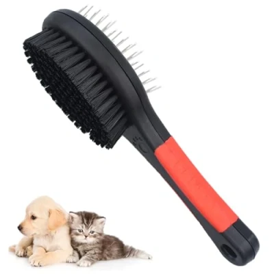 Abbildung von 1 Stück Hundebürste,Katzenbürste,Katzenbürste,Hundebürste Kurzhaar,Hundebürste Langhaar,Hunde Bürste,Bürste Hund,Katzenhaarbürste,2 in Doppelbürste für Hunde und Katzen,Groß (22cm*6.5cm)