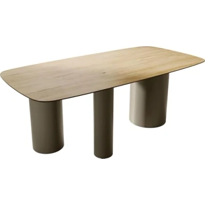 Abbildung von Esstisch Edge Boot 200x100 Keramik Laminam® Sabbia Eichefarbig Troa Metall Effektfinish Titan