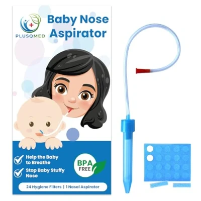 Abbildung von PLUSQMED, Baby Nasensauger, Nasenschleimsauger für Neugeborene, Kinder, Nasenreiniger, leicht zu reinigen, mit 24 Hygiene Filtern