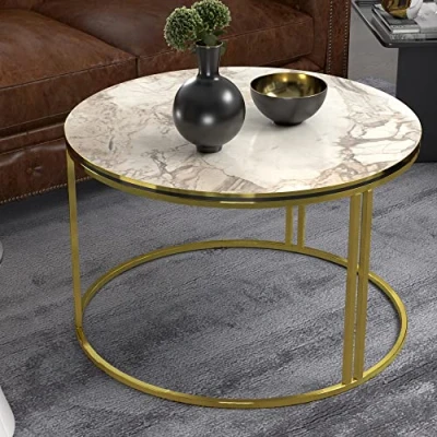 Abbildung von en.casa Couchtisch, Beistelltisch »Aulum« 50 x 70 cm Marmor, Weiß / Gold