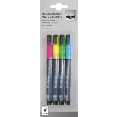 Abbildung von SIGEL BA179 Kreidemarker bunt, Rundspitze 1 2 mm, abwischbar, 4 Farben