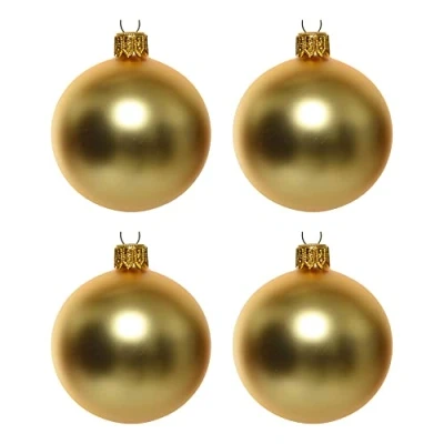Abbildung von Decoris season decorations Weihnachtsbaumkugel, Weihnachtskugeln Glas 10cm mundgeblasen 4er Box Hellgold matt