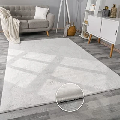Abbildung von Paco Home Hochflor Teppich Wohnzimmer Flauschig Fellteppich Kunstfell Plüsch Shaggy Weich Fellimitat, Grösse: 200x280 cm, Farbe: Weiß