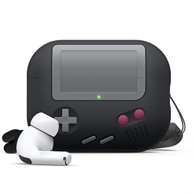 Abbildung von elago AW5 Hülle Kompatibel mit Apple AirPods Pro 2. Generation Case, Klassische Handheld Game Console Design 2, Lanyard Inklusive (Schwarz)