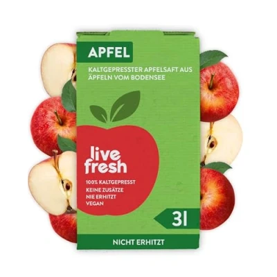 Abbildung von LiveFresh Saftbox 3l Apfelsaft Kaltgepresster Fruchtsaft ohne Zuckerzusatz Bag in Box Apfel Aus 100% frischen Äpfeln Saftbeutel
