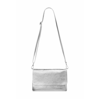 Abbildung von Caspar Elegante Leder Clutch Damen Umhängetasche Abendtasche mit abnehmbarem Schultergurt CLASSIC LINE Modell No.835 Made in Italy, Farbe:silber metallic