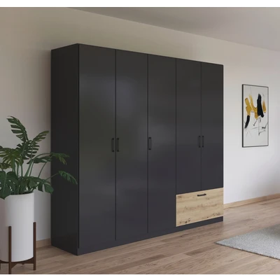 Abbildung von rauch Drehtürenschrank &quot;Bari&quot;, mit Schubkasten außen und Metallgriffen in Graumetallic