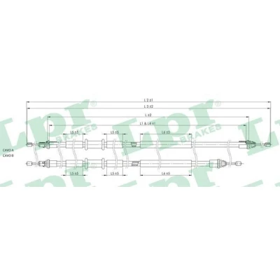 Abbildung von LPR C0249B Handbremsseil 1445/1257+1305/1116 Trommelbremse FORD: FIESTA 5, Fusion Kombi, 5 Van, MAZDA: 2 Hatchback