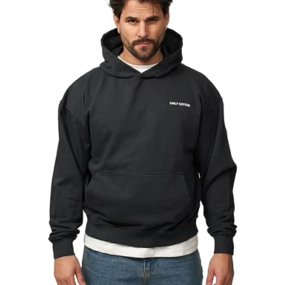 Abbildung von behype. Herren Oversize Hoodie Kapuzenpullover Einfarbig Basic Heavy Pullover Kapuzen Sweatshirt Für Männer BHS_Herren_6032 Black Washed L