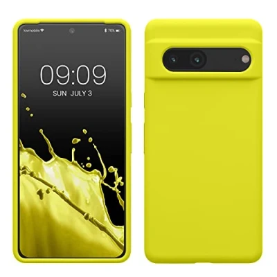 Abbildung von kwmobile Hülle kompatibel mit Google Pixel 7 Silikon Handy Case Handyhülle weiche Oberfläche kabelloses Laden Zitronengelb