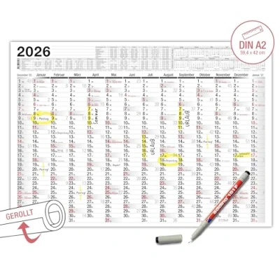 Abbildung von TOBJA Wandkalender Abwischbarer A2 2025 inkl. 1 Stift, Kalender Jahresplaner 14 Monate