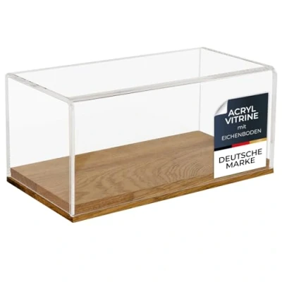 Abbildung von HMF Vitrine Eleganter Acryl Schaukasten mit Holzsockel für Modellautos Sammlerbox Sammelstücke 24 x 12 11 cm, Transparent