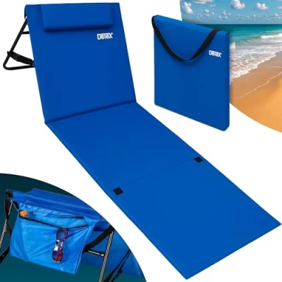 Abbildung von DETEX® 2X Strandliege klappbar leicht tragbar Rückenlehne UV beständig Tasche Reißverschluss Kissen Tragegurt Garten Camping Picknick Strandmatte Blau