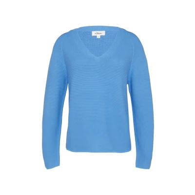 Abbildung von s.Oliver Pflegeleichter AUS MIT Vausschnitt Strickpullover, Damen, Größe: 34, Royalblau