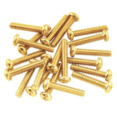 Abbildung von Musiclily Basic 2,8x17mm Metall Metrisches Gewinde Single Coil Tonabnehmer Befestigungs Schrauben für Strat Stratocaster/Tele Telecaster E Gitarre, Gold(20er Set)