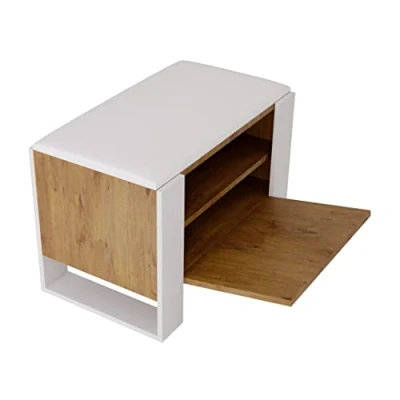 Abbildung von MRBLS Schuhschrank mit Sitzbank Modernes Design &amp; Robuste Qualität Schuhregal Geschlossen Schuhbank Garderobenbank Sitzfläche Sitzpolster erhältlich in 6 Farben (Retro Eiche Weiß Matt)