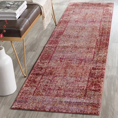 Abbildung von SAFAVIEH Distressed Teppich für Wohnzimmer, Esszimmer, Schlafzimmer Mystique Collection, Kurzer Flor, Fuchsia und Multi, 69 X 244 cm