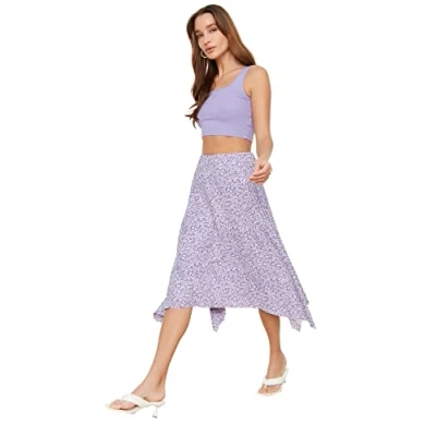 Abbildung von TRENDYOL Damen Asymmetrischer Gestrickter Rock Skirt Western, Lila, L