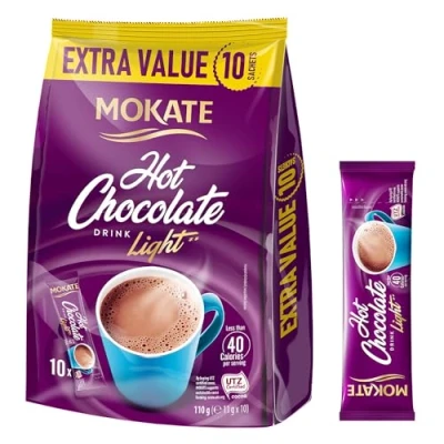 Abbildung von MOKATE® Hot Chocolate Trinkschokolade 10 Säckchen 110g Light Trinkmilchschokolade lösliches Instant Getränkepulver Smooth &amp; Creamy Kakao Pulver Getränke Intensives Aroma