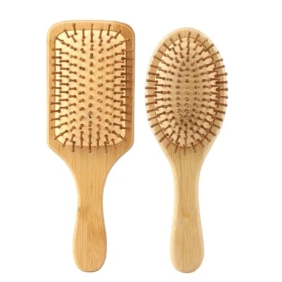 Abbildung von 2 Stück Natur Haarbürste aus Bambus, bestehend zwei haarbürste, geeignet für Männer, Frauen und Kinder. Mit natürlichem Holz Bambusnadeln die Haarpflege (1*rund+1*Quadrat）